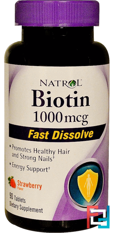 Biotin, Fast Dissolve, Strawberry Flavor, 1,000 mcg, Natrol, 90 Tablets