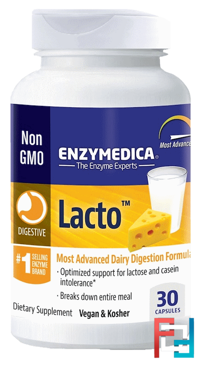 Lacto, Most Advanced Dairy Digestion Formula, Enzymedica, 30 Capsules