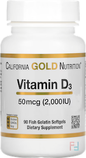 Vitamin D3, California Gold Nutrition, 50 mcg, 2000 IU, 90 Fish Gelatin Softgels