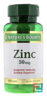 Zinc, Nature's Bounty, 50 mg, 100 Caplets