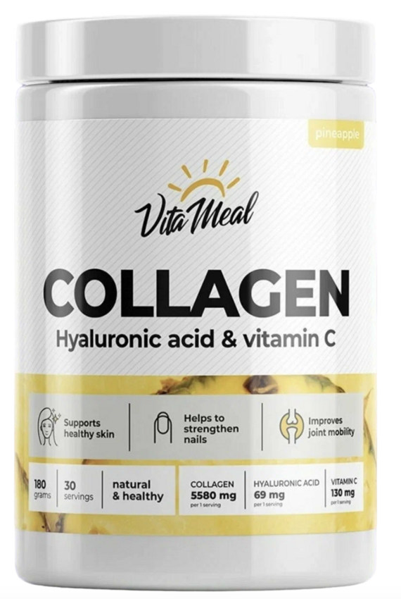 Коллаген с гиалуроновой кислотой + витамином С + 26 витаминов, Collagen Hyaluronic acid + Vitamin C + 26 vitamins, VitaMeal, 180 g