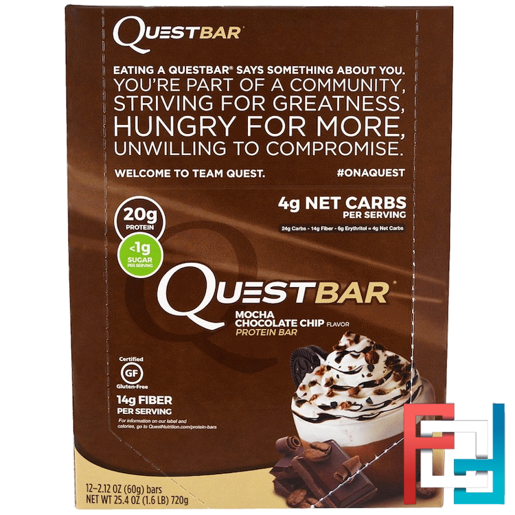 Protein Bar, Mocha Chocolate Chip, Quest Nutrition, QuestBar, 12 Bars, 2.12 oz (60 g) Each