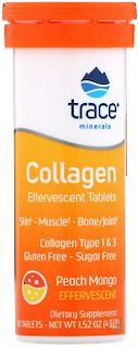 Collagen Effervescent Tablets, Peach Mango, Trace Minerals Research, 10 Tablets, 1.52 oz, 43 g