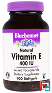 Natural Vitamin E, Bluebonnet Nutrition, 400 IU, 100 Softgels