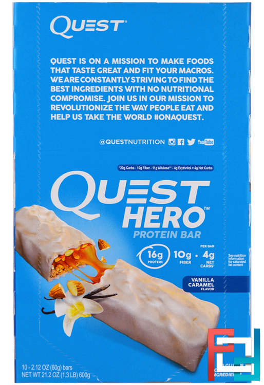 Vanilla Caramel, Quest Nutrition, Hero Protein Bar, 10 Bars, 2.12 oz (60g) Each