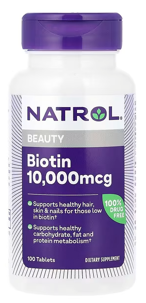 Биотин, максимальная сила действия, Biotin, Natrol, 10 000 mcg, 100 Tablets