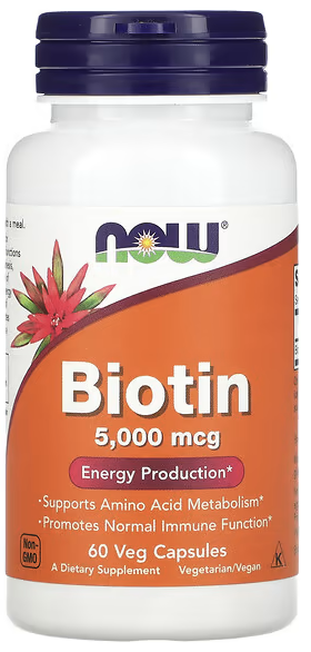 Biotin, 5,000 mcg, Now Foods, 60 Veg Capsules