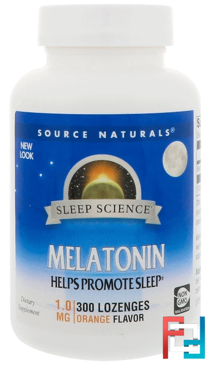 Melatonin, Orange Flavored Lozenge, Source Naturals, 1 mg, 300 Lozenges