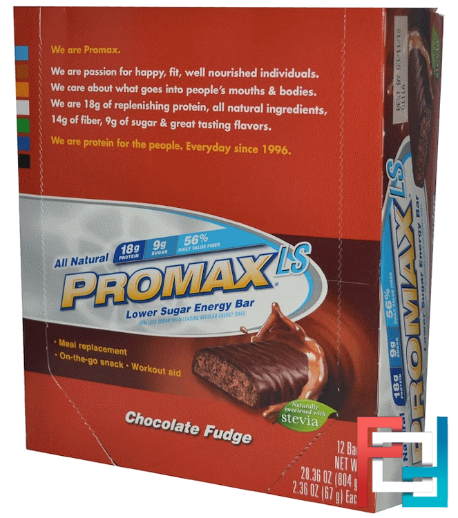 Lower Sugar Energy Bar, Chocolate Fudge, Promax Nutrition, LS, 12 Bars, 2.36 oz (67 g) Each