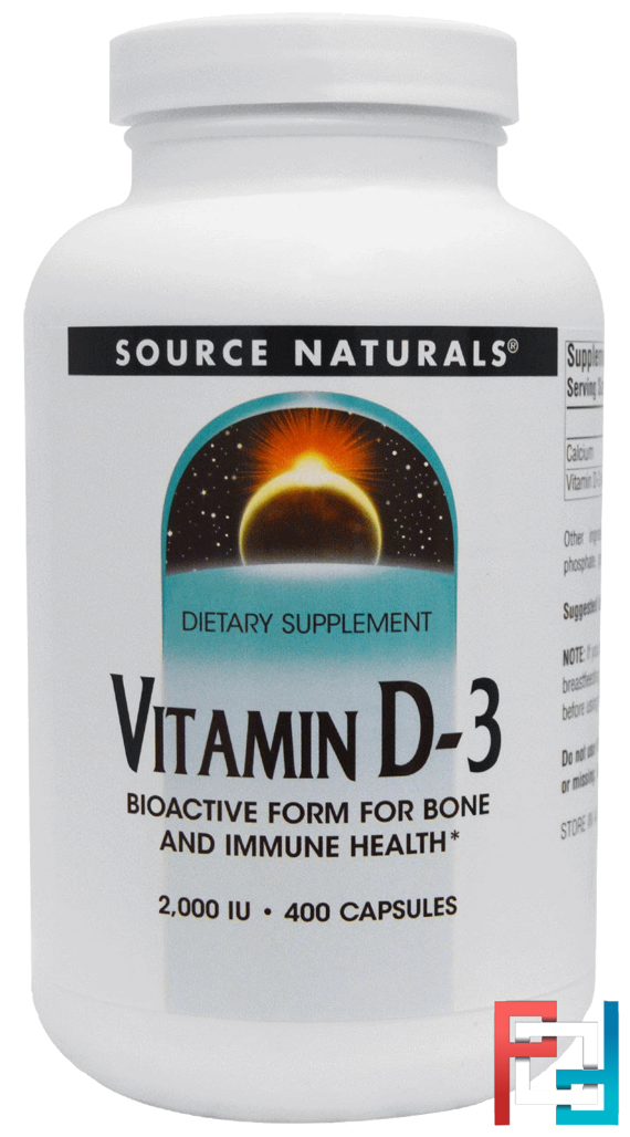 Vitamin D-3, 2,000 IU, Source Naturals, 400 Capsules