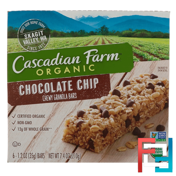 Organic Chewy Granola Bars, Chocolate Chip, Cascadian Farm, 6 Bars, 1.2 oz (35 g) Each