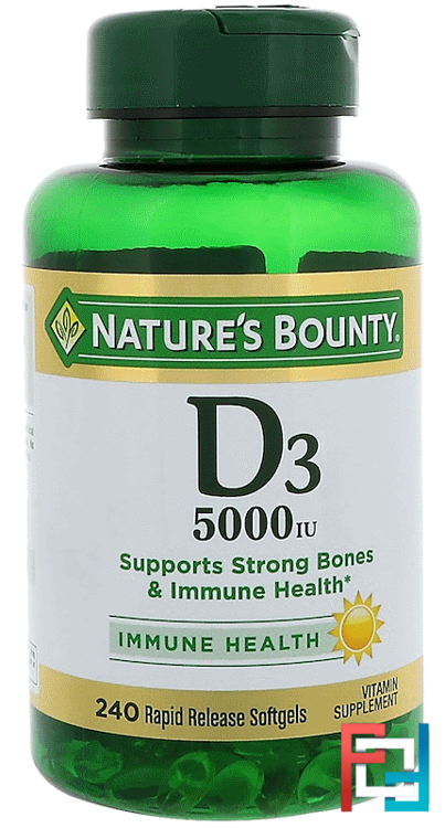 D3, Maximum Strength, 5000 IU, Nature's Bounty, 240 Rapid Release Softgels