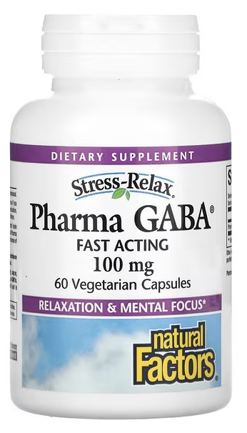 Фарма ГАМК (гамма-аминомасляная кислота). Pharma GABA, Natural Factors, 100 mg, 60 Veggie capsules