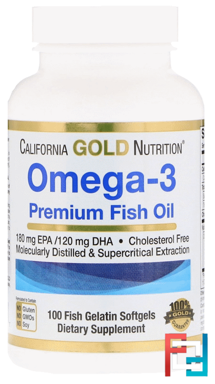 Омега-3, рыбий жир премиального качества, Omega-3, Premium Fish Oil, No GMOs, No Gluten, California Gold Nutrition, 100 Fish Gelatin Softgels