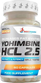 Yohimbine HCL 2.5, WestPharm, 2.5 mg, 60 caps