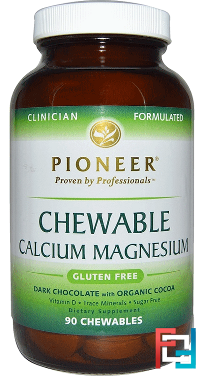 Chewable Calcium Magnesium, Dark Chocolate with Organic Cocoa, Pioneer Nutritional Formulas, 90 Chewables