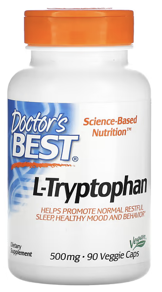 Л-триптофан с TryptoPure 500 м в растительных капсулах, Best L-Tryptophan, Doctor's Best, 500 mg, 90 Veggie Caps