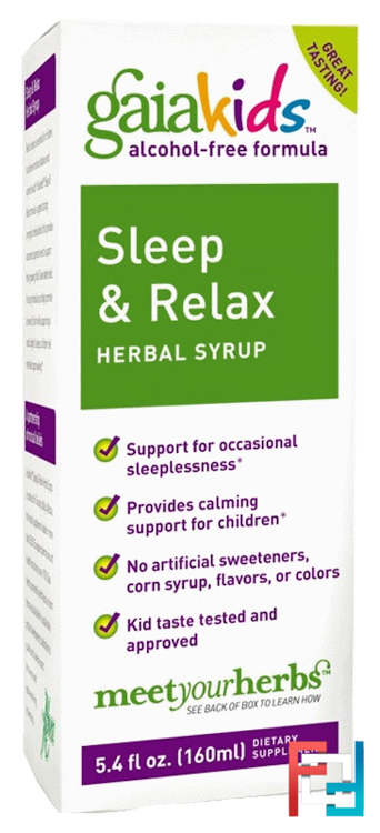 Kids, Sleep & Relax Herbal Syrup, Alcohol-Free, Gaia Herbs, 5.4 fl oz (160 ml)