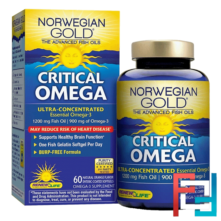 Critical Omega, Ultra-Concentrated, Natural Orange Flavor, Renew Life, 60 Enteric-Coated Softgels