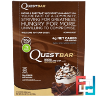 Protein Bar, Mocha Chocolate Chip, Quest Nutrition, QuestBar, 12 Bars, 2.12 oz (60 g) Each