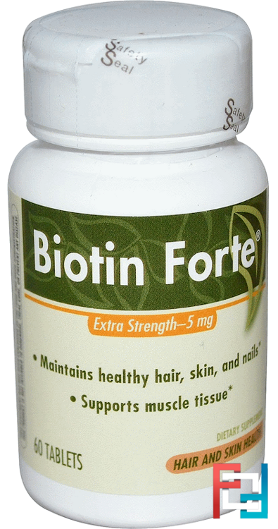 Biotin Forte, Extra Strength, Enzymatic Therapy, 5 mg, 60 Tablets