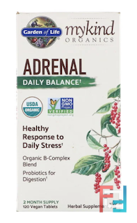 MyKind Organics, Adrenal, Daily Balance, Garden of Life, 120 Vegan Tablets