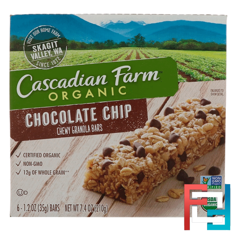 Organic Chewy Granola Bars, Chocolate Chip, Cascadian Farm, 6 Bars, 1.2 oz (35 g) Each