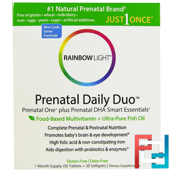 Prenatal One plus Prenatal DHA Smart Essentials, Prenatal Daily Duo, Rainbow Light, 1 Month Supply (30 Tablets + 30 Softgels)