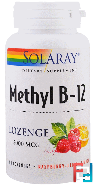 Methyl B-12, Raspberry-Lemon Flavor, Solaray, 5000 mcg, 60 Lozenges