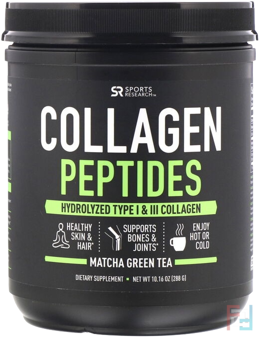 Collagen Peptides, Hydrolyzed Type I & III, Matcha Green Tea, Sports Research, 10.16 oz, 288 g