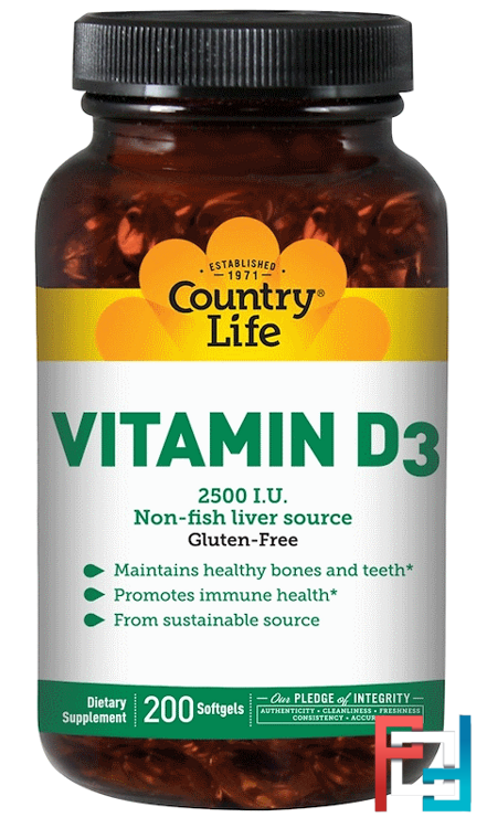 Country Life, Vitamin D3, 2500 I.U., 200 Softgels