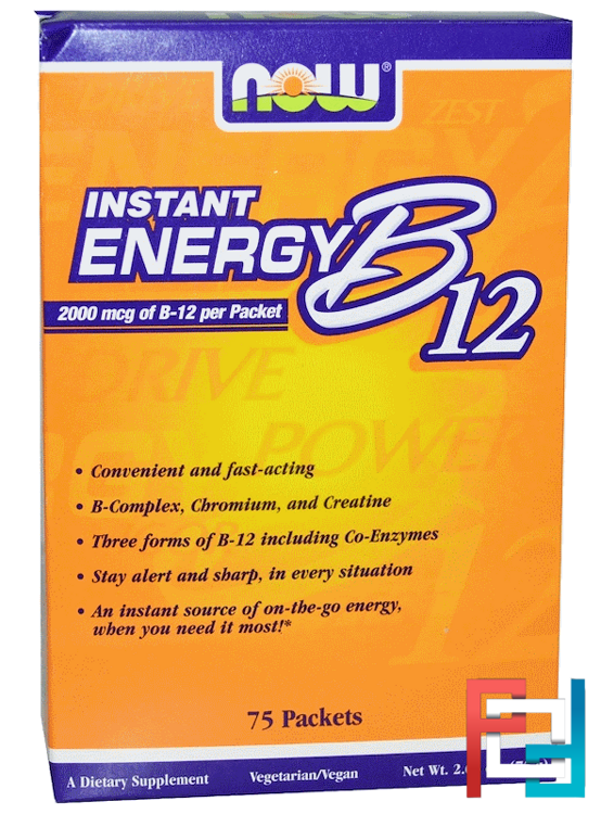 Instant Energy B-12, 2000 mcg, Now Foods, 75 Packets, (1 g) Each