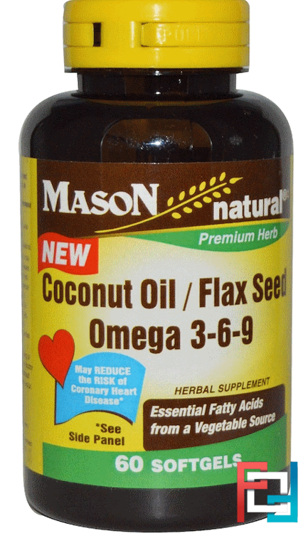 Coconut Oil / Flax Seed Omega 3-6-9, Mason Naturals, 60 Softgels