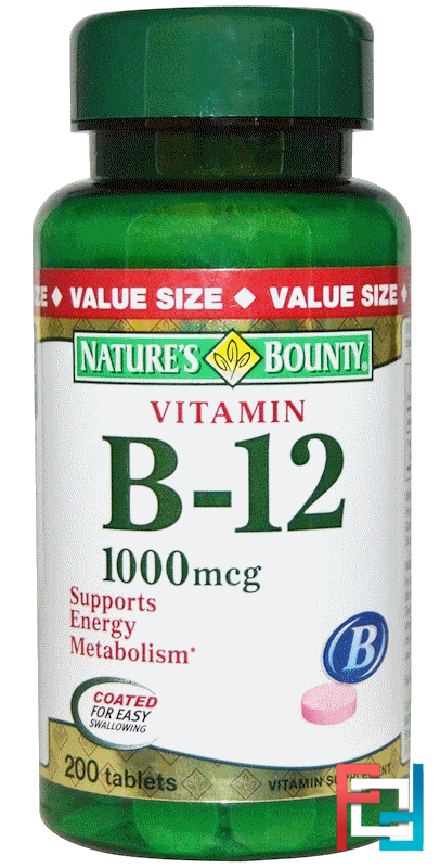 Vitamin B-12, 1000 mcg, Nature's Bounty, 200 Coated Tablets