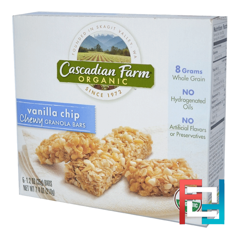 Organic Chewy Granola Bars, Vanilla Chip, Cascadian Farm, 6 Bars, 1.2 oz, 35 g