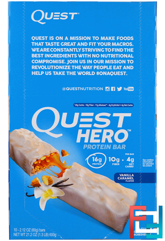 Vanilla Caramel, Quest Nutrition, Hero Protein Bar, 10 Bars, 2.12 oz (60g) Each