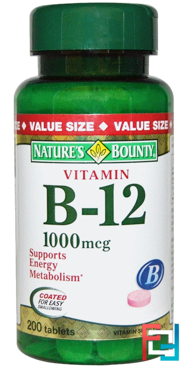 Vitamin B-12, 1000 mcg, Nature's Bounty, 200 Coated Tablets