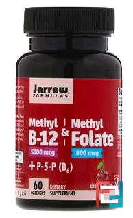 Methyl B-12 & Methyl Folate, Jarrow Formulas, Cherry Flavor, 5000 mcg / 800 mcg, 60 Lozenges