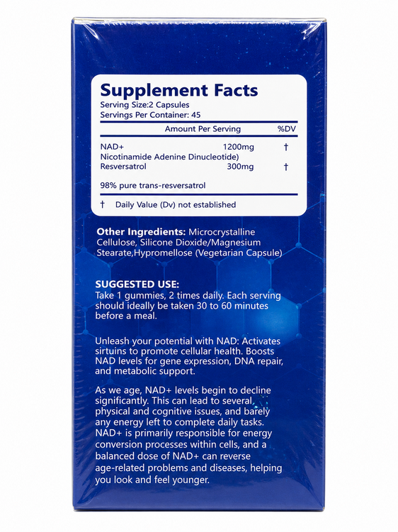 НАД+ с ресвератролом Влоенгв, Resveratrol NAD+ 1500 mg, WLOENGW, 90 Veggie Capsules