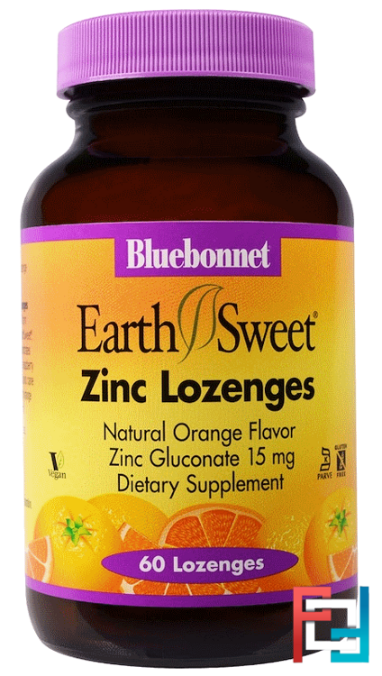 Zinc Lozenges, EarthSweet, Bluebonnet Nutrition, Natural Orange Flavor, 15 mg, 60 Lozenges