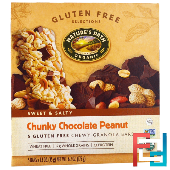 Gluten Free Selections, Chewy Granola Bars, Chunky Chocolate Peanut, Nature's Path, 5 Bars, 1.2 oz (35 g) Each