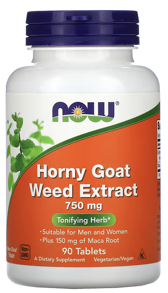 Экстракт горянки, Horny Goat Weed Extract, Now Foods, 750 mg, 90 Tablets