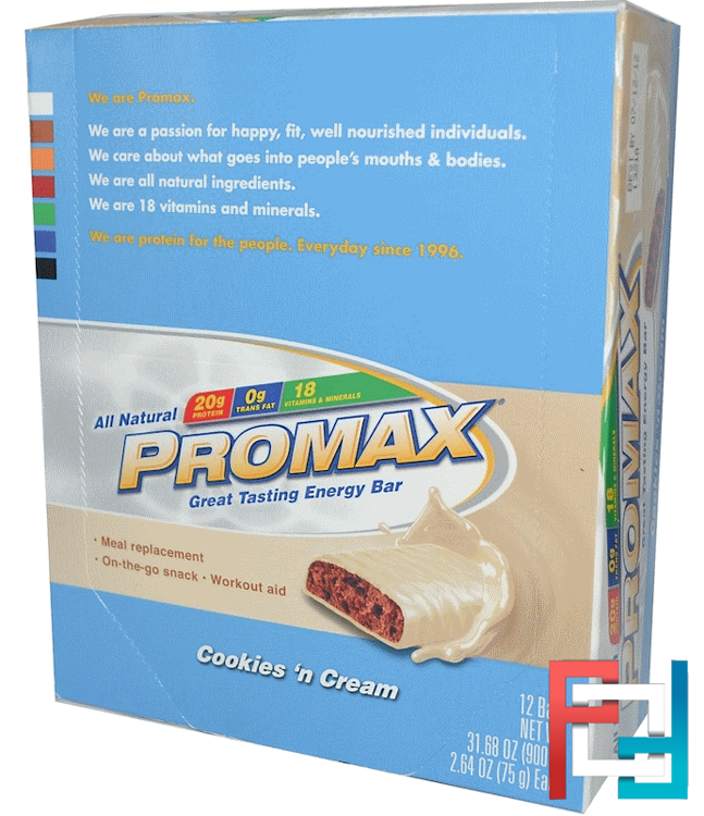 Energy Bars, Cookies 'N Cream, Promax Nutrition, 12 Bars, 2.64 oz (75 g) Each