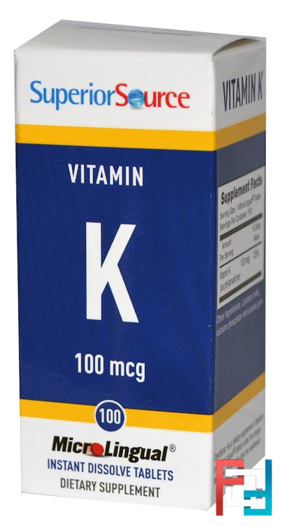 Vitamin K, 100 mcg, Superior Source, 100 Microlingual Instant Dissolve Tablets