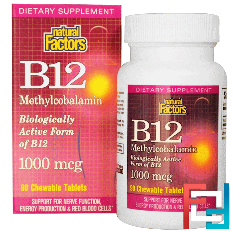 B12, Methylcobalamin, 1000 mcg, Natural Factors, 90 Chewable Tablets