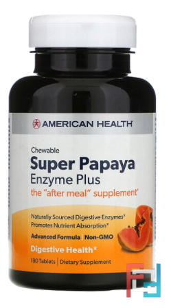 Super Papaya Enzyme Plus (Супер ферменты папайи плюс), American Health, 180 Chewable Tablets