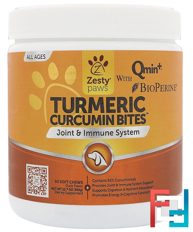 Turmeric, Curcumin Bites For Dogs, Joint & Immune Support, Duck Flavor, Zesty Paws, 90 Soft Chews