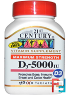 Maximum Strength D3, 21st Century, 5000 IU, 110 Tablets