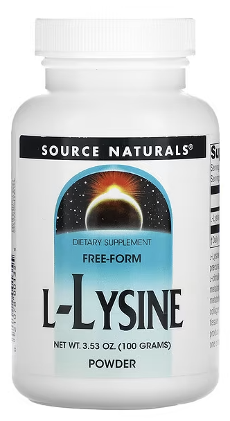 Л-лизин (в виде гидрохлорида L-лизина) в порошке, L-Lysine powder, Source Naturals, 100 g