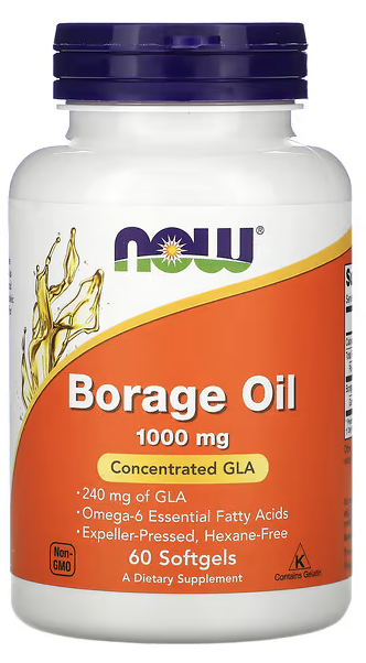 Масло бурачника, концентрированная ГЛК, 1000 мг, Borage Oil, 1000 mg, Now Foods, 60 Softgels